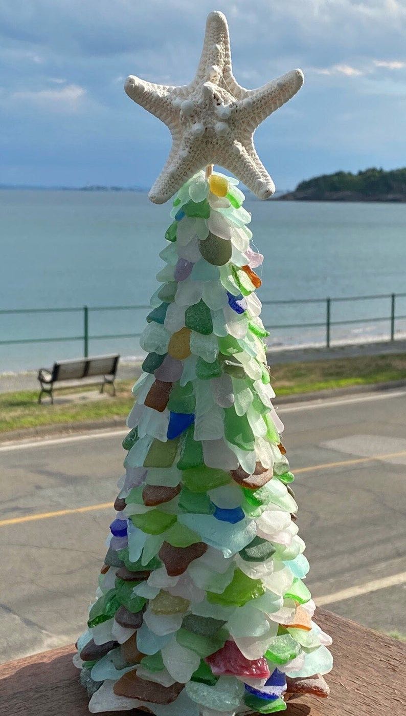 12” Multi-colored genuine sea glass Christmas tree