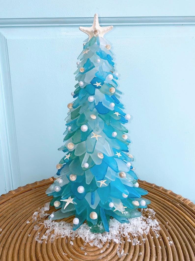 EXTRA Large 15in. Turquoise Seafoam Aqua Green Coastal Christmas Tree