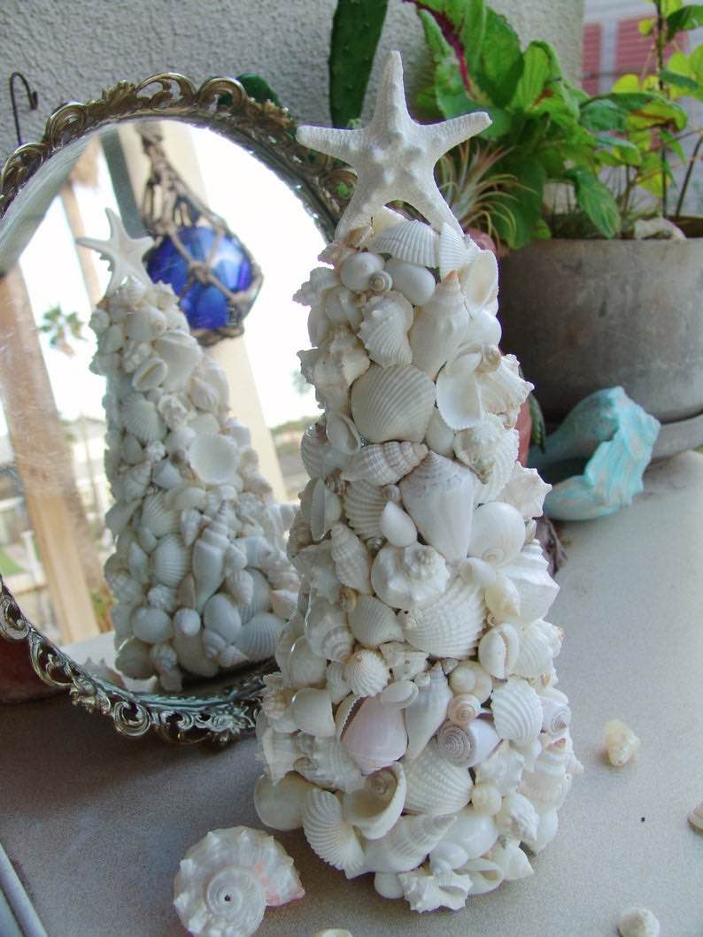White Seashell Tree with White Knobby Starfish Top