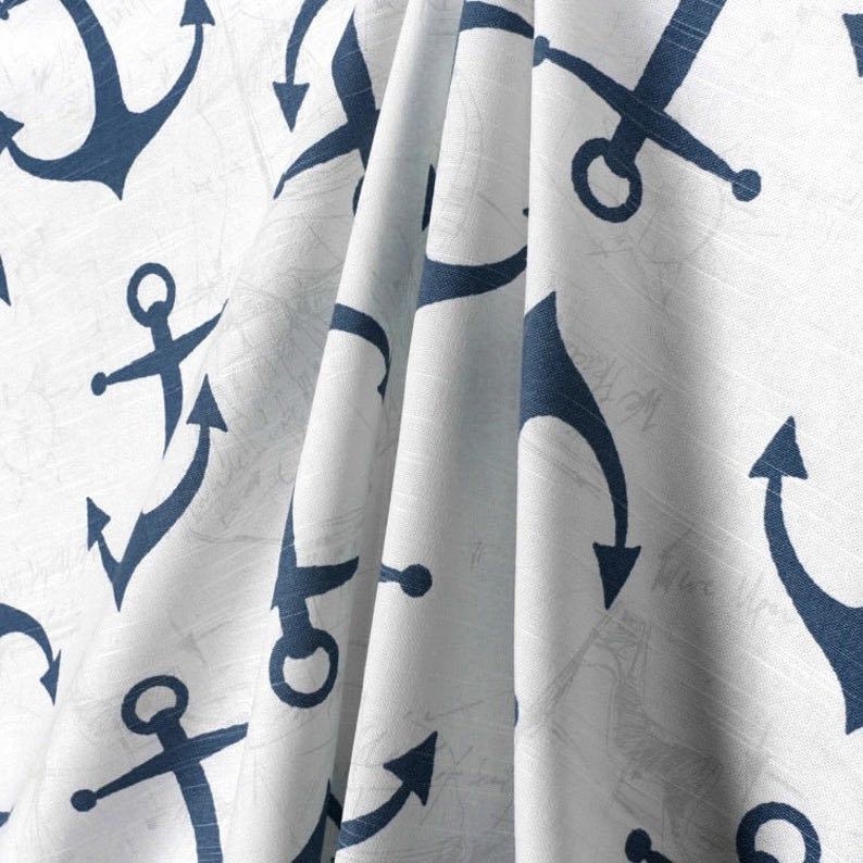 Navy Blue Curtains Anchor Curtain