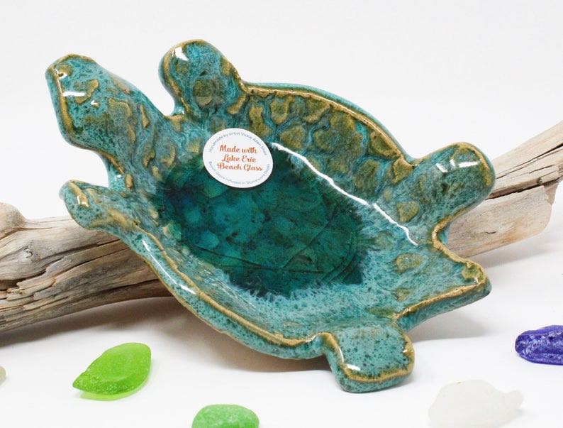 Lake Erie Beach Glass Turtle Soap Dish