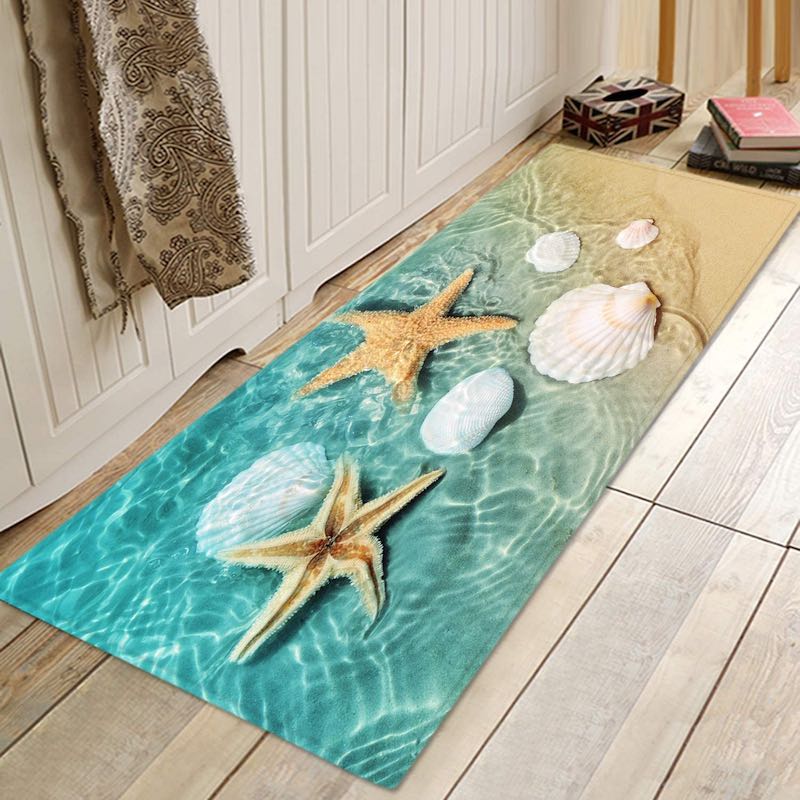 Beach Starfish Scallop Print Memory Foam Bath Rug