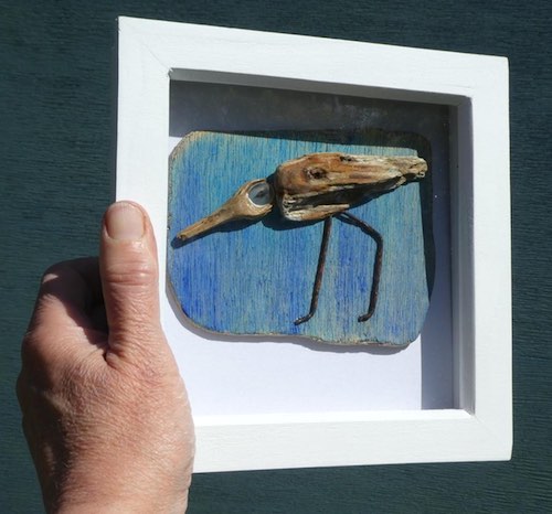 artist: Amanda Hemsworth - driftwood bird in shadowbox