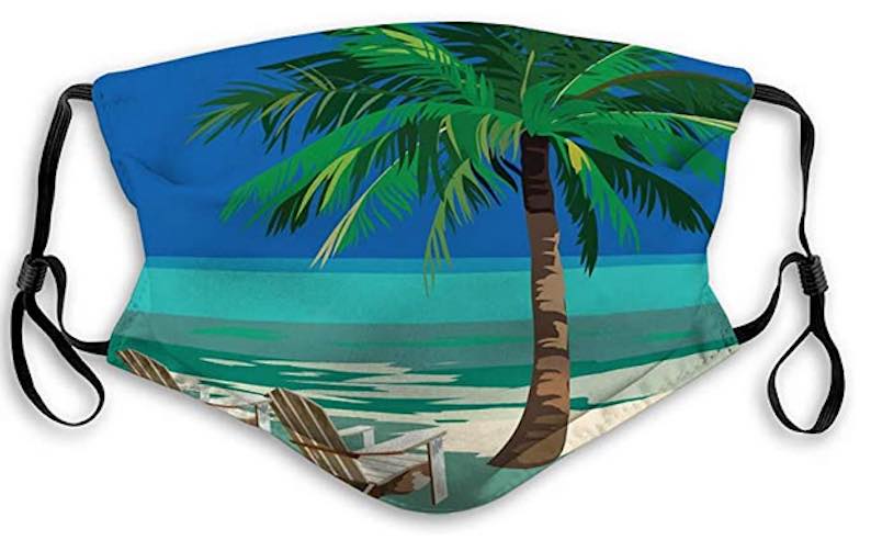 Beach Lounge Chairs Under Tropical Skies Face Mask