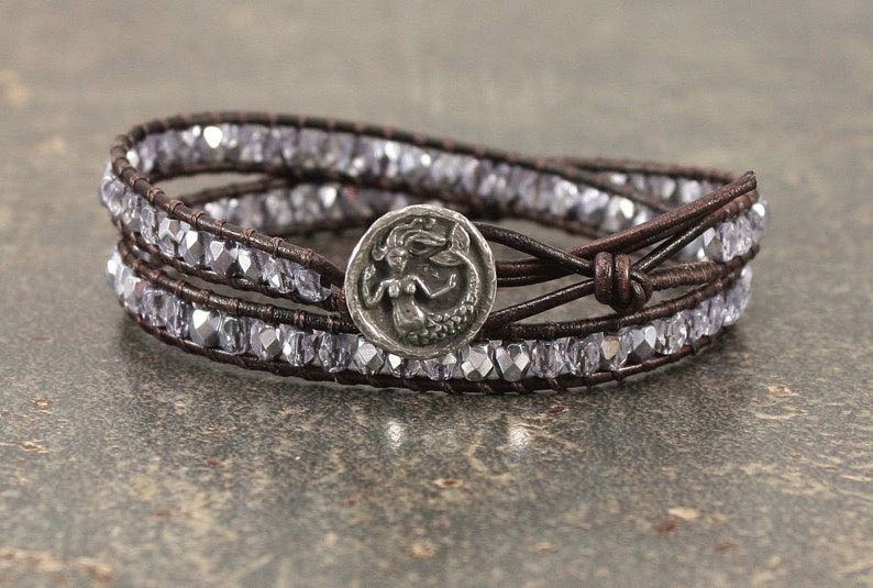 Beaded Leather Mermaid Bracelet