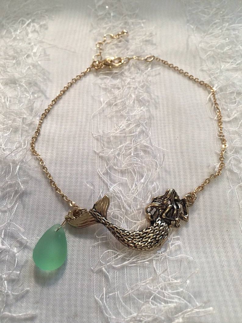 Mermaid Anklet With Aqua Sea Glass