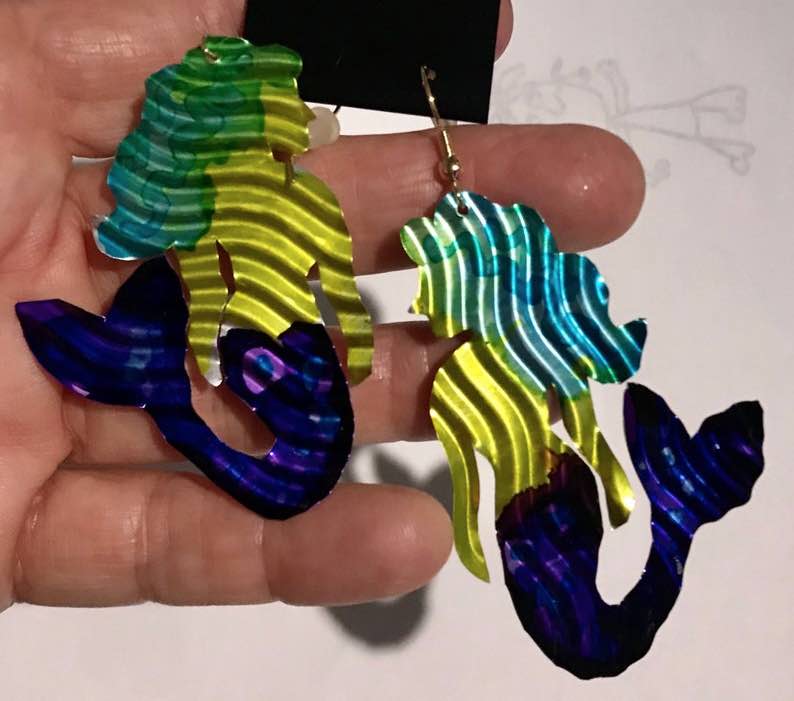 Repurposed Aluminum Can Mermaid Earrings