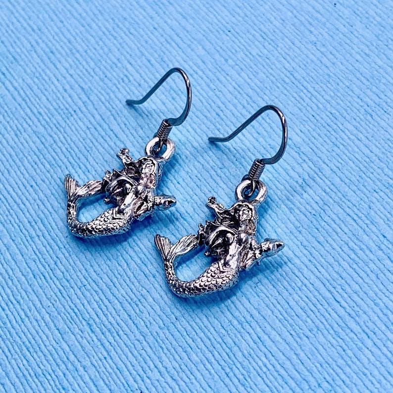3D Pewter Mermaid Earrings