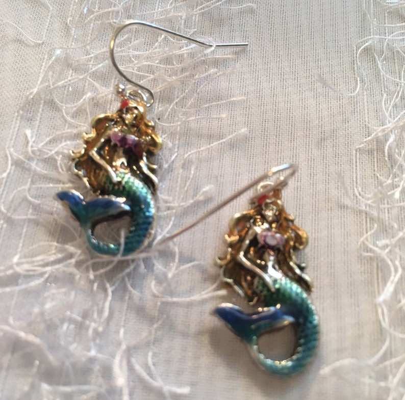 Multi Colored Sterling Silver Mermaid Earrings