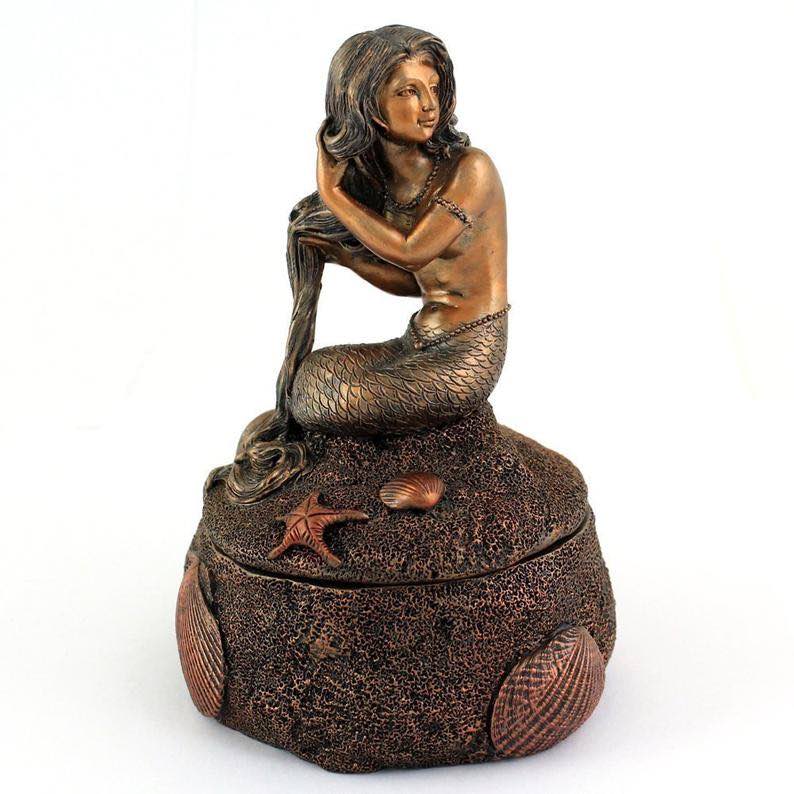 Antiqued Bronze Mermaid Trinket Box