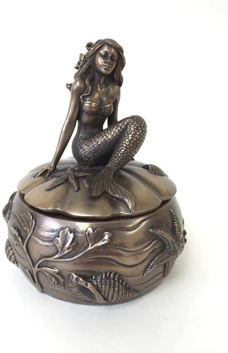 Antique Bronze Mermaid Adella Embellished Trinket and Jewelry Box