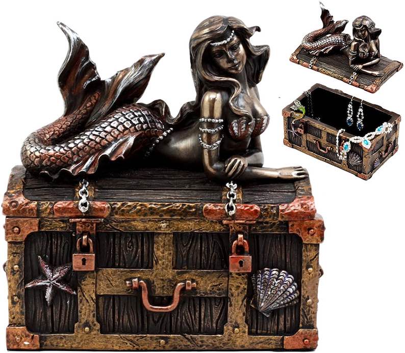 Mermaid Nerida Resting On Sunken Treasure Jewelry Box