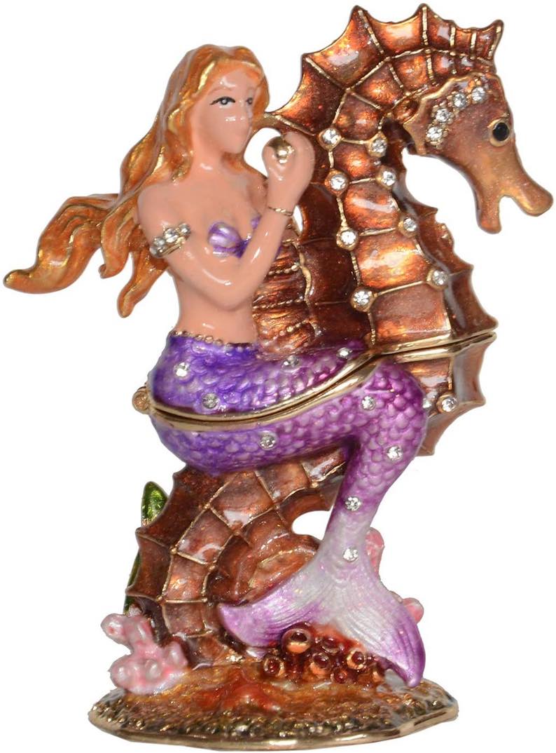 Mermaid Riding Seahorse Trinket Box