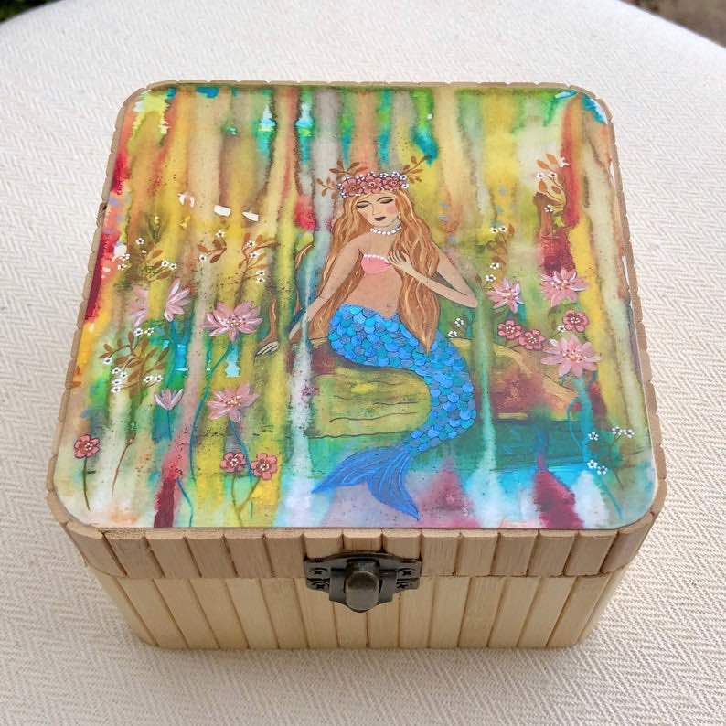Mermaid Cave Illustrated Trinket Jewelry Box