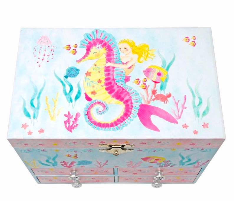 Personalised WOODEN Ballerina MERMAID Musical Jewelry Box