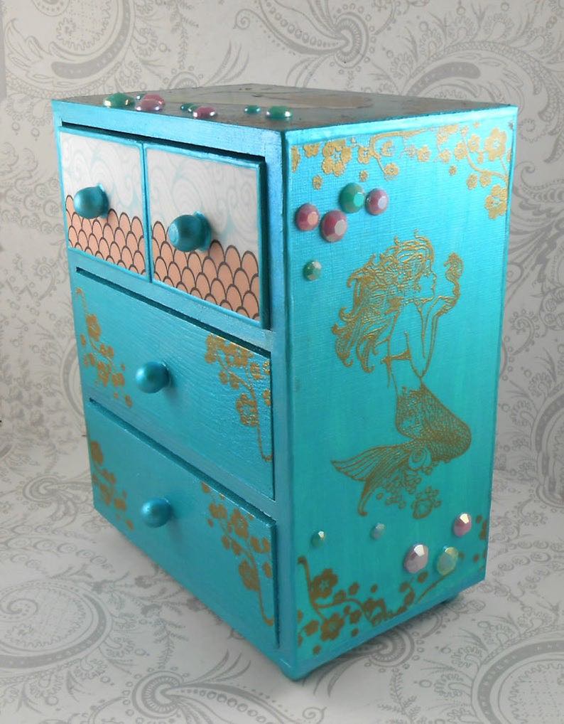 Mermaid Metallic Blue and Gold Stash Jewelry Box