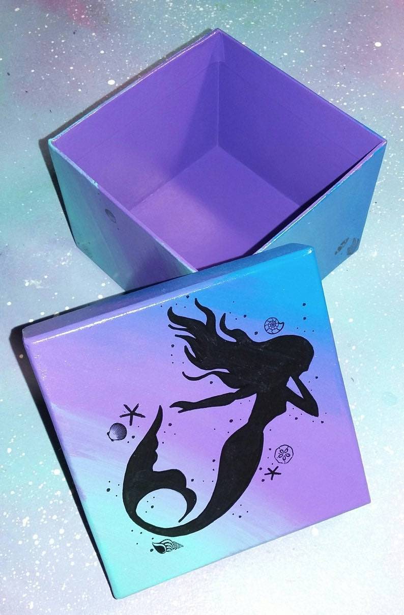 Hand Painted Mermaid Silhouette Jewelry Box