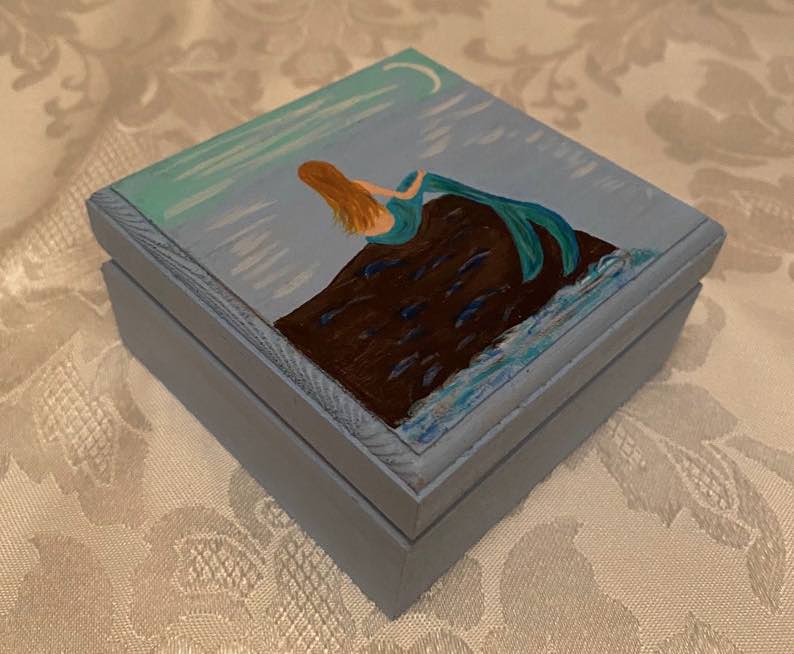 Hand Painted Wooden Mermaid Trinket Box