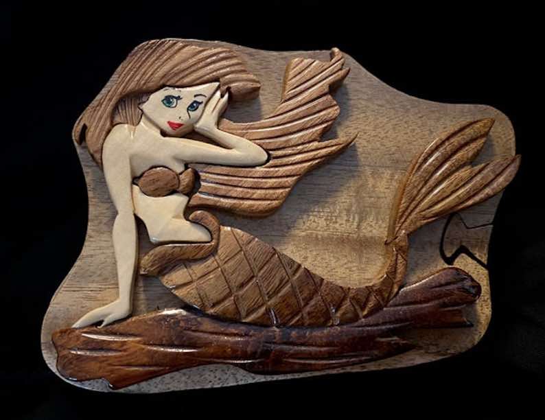 Mermaid Intarsia Jewelry/Keepsake Box