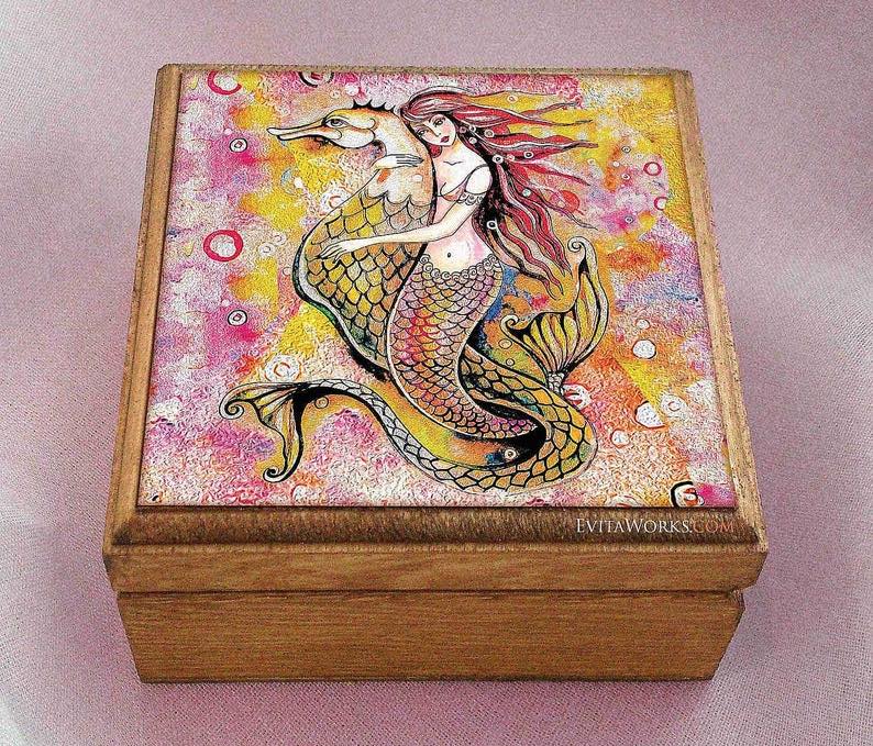Woman & Sea: Painted Mermaid Jewelry Box