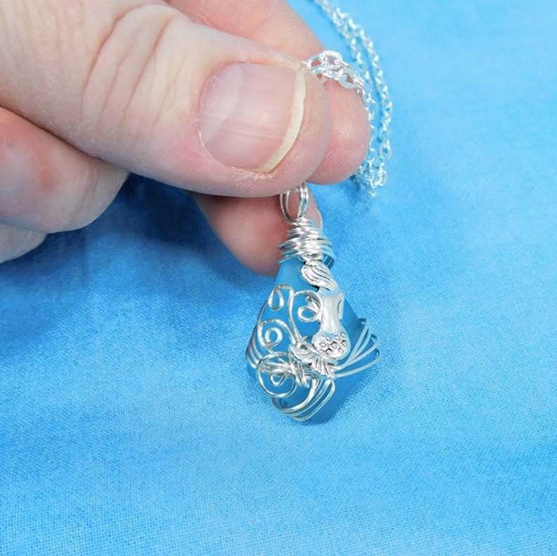 Artisan Crafted Blue Sea Glass Mermaid Necklace