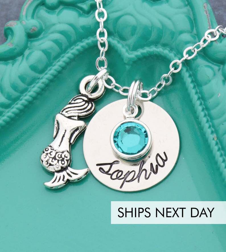 Personalized Silver Mermaid Charm Necklace