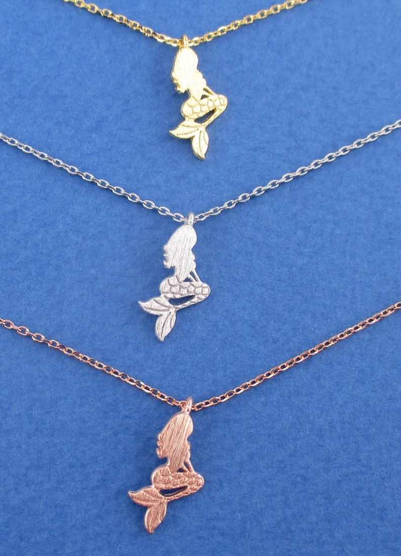 Ariel Silhouette Charm Necklace in Silver Gold or Rose Gold