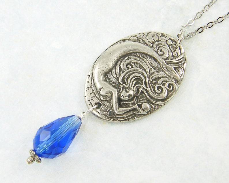 Antique Silver Mermaid Pendant Necklace