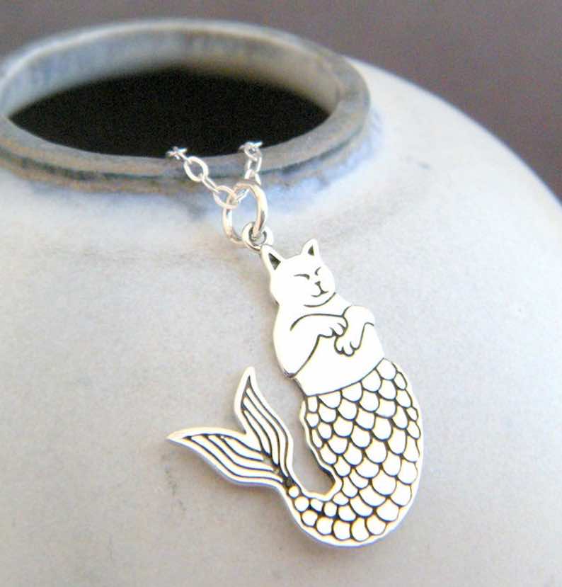 Sterling Silver Cat Mermaid Necklace