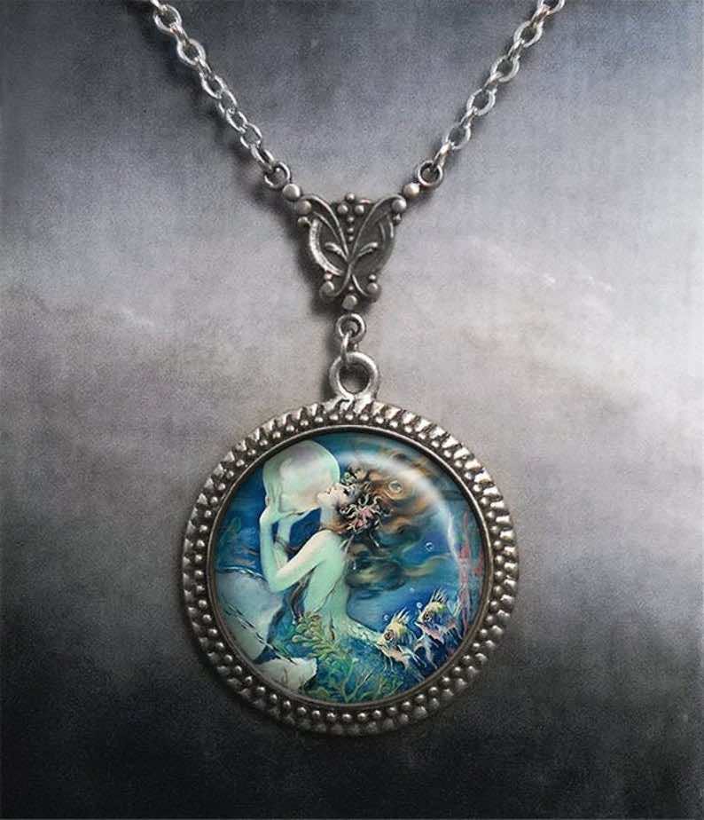 Mermaid and Pearl Art Nouveau Pendant