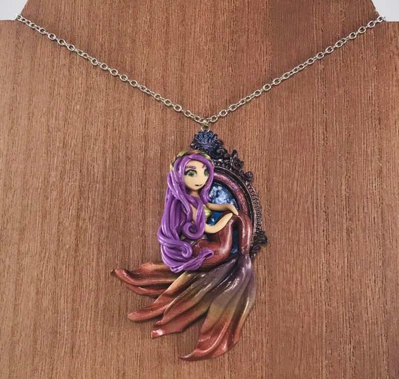 Purple and Bronze Polymer Clay Mermaid Necklace