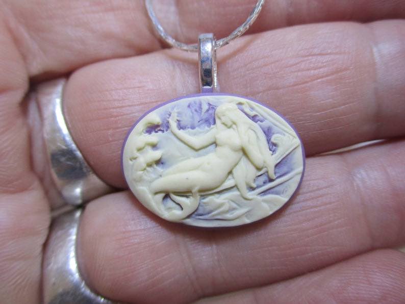 Lilac and Ivory Cameo Mermaid Necklace