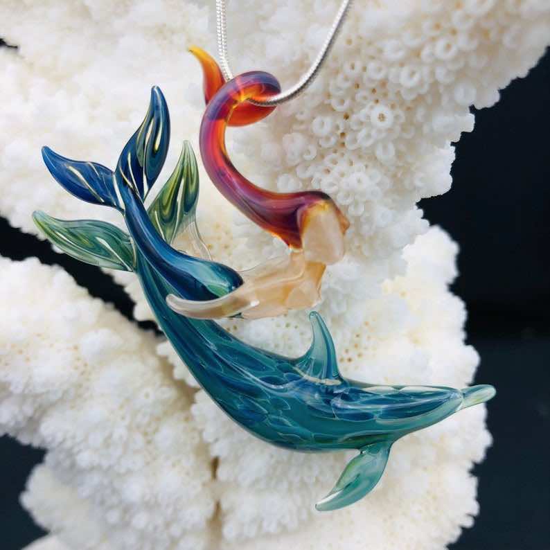 Flameworked Glass Dolphin with Mermaid Necklace