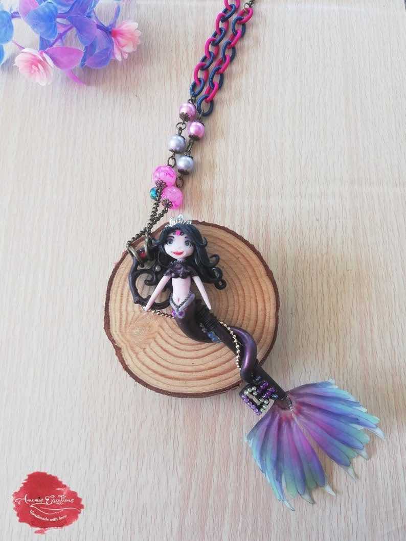 Clay Doll Figurines Mermaid Necklace