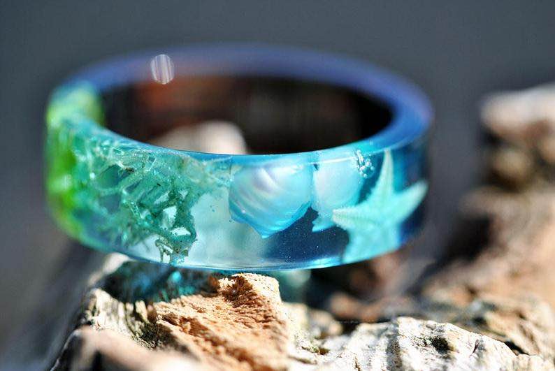 Mermaid Ring With Natural Starfish, Corals & Pearls