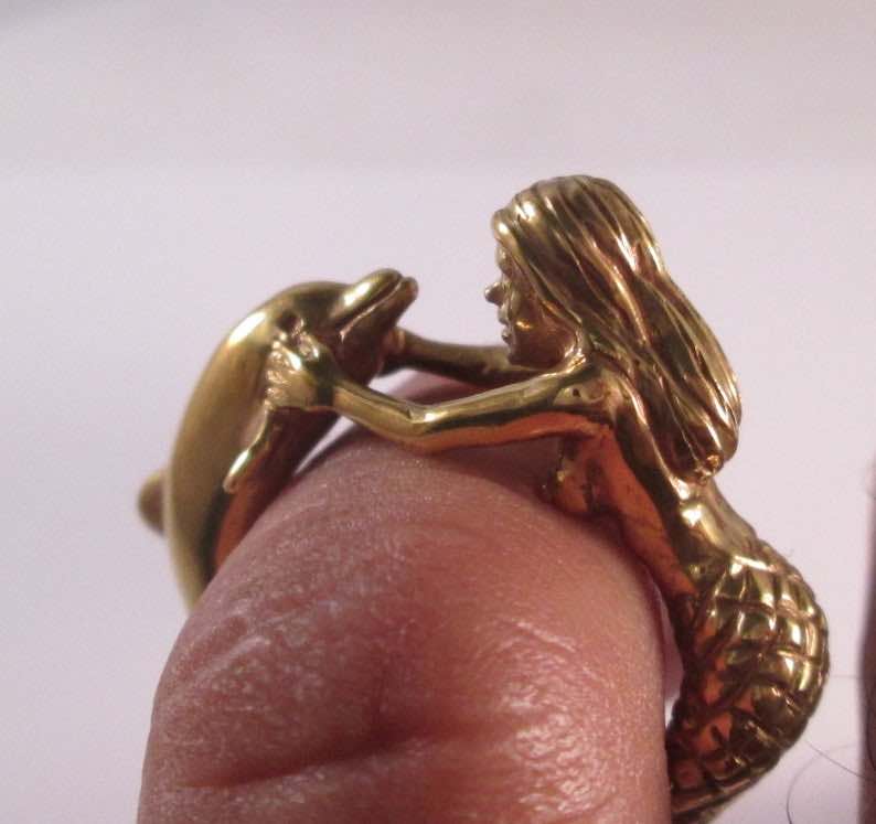 14KT Yellow Gold Mermaid and Dolphin Ring