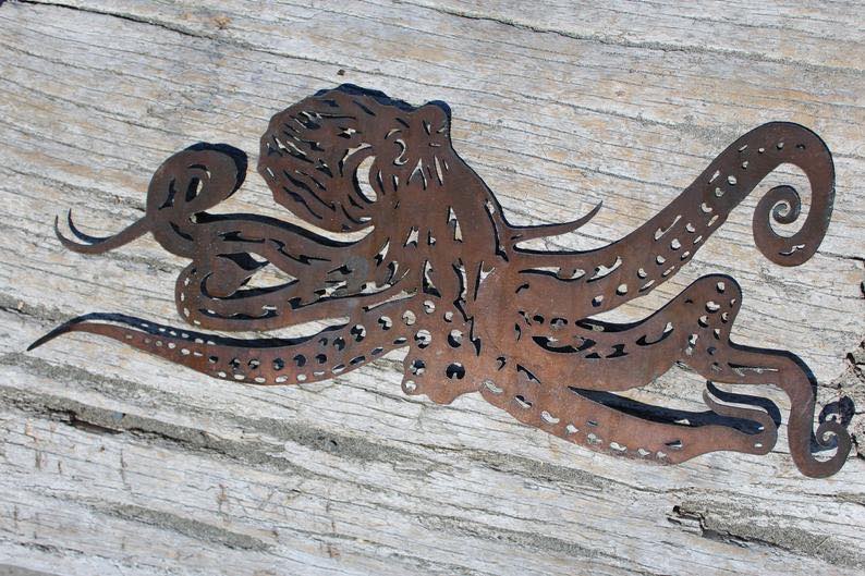 Metal Octopus with Patina Finish Wall Art