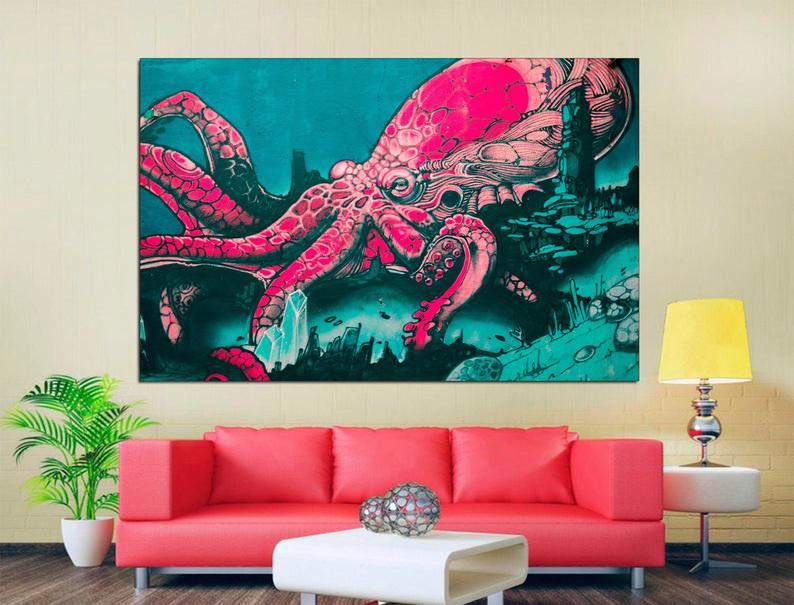 Large Street Graffitti Octopus Canvas Print Wall Art