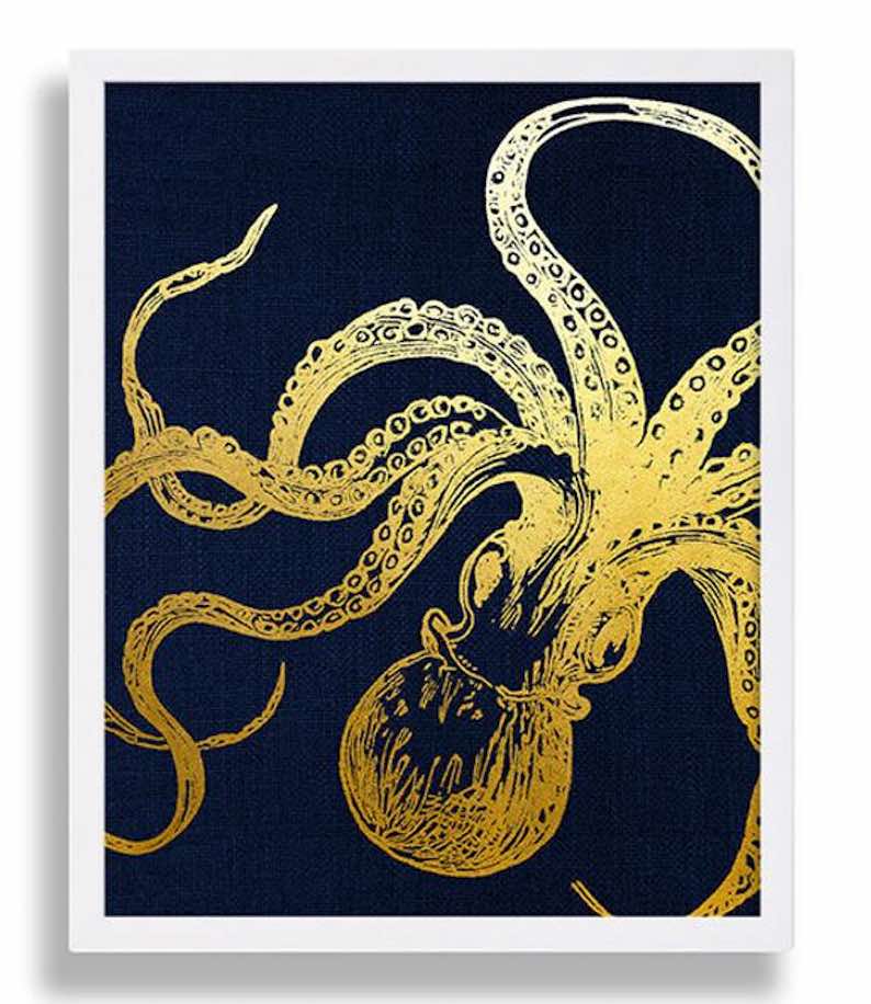 Octopus Art Faux Gold Foil Print