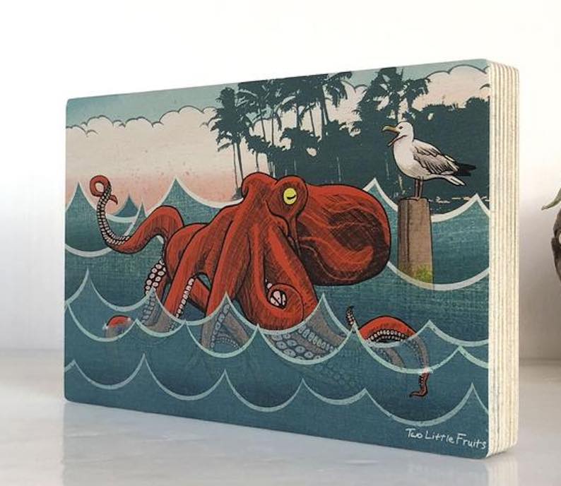 “Bento The Octopus” Art Print on Wood