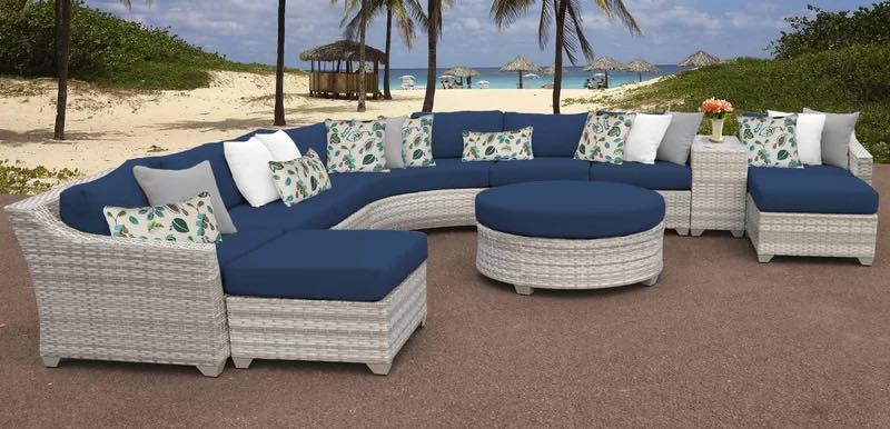 Falmouth 11 Piece Rattan Sectional Seating Group with Cushions