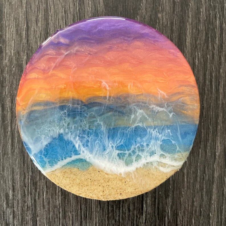 Ocean Resin Sunset Wood Coasters by Adina Clark