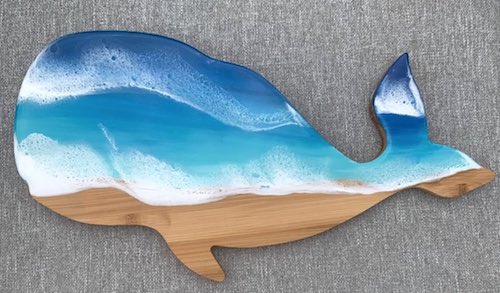 artist: Elise Byron - resin and wood whale (resin ocean art)