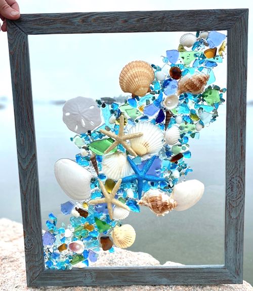 Epoxy Resin Tea Cup Still Life Art Spilling Ocean Water W/ Shells