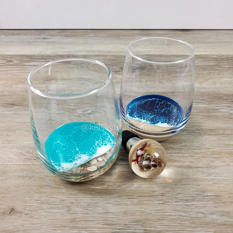 Ocean Wave Wine Glass by Kelsey Brauer