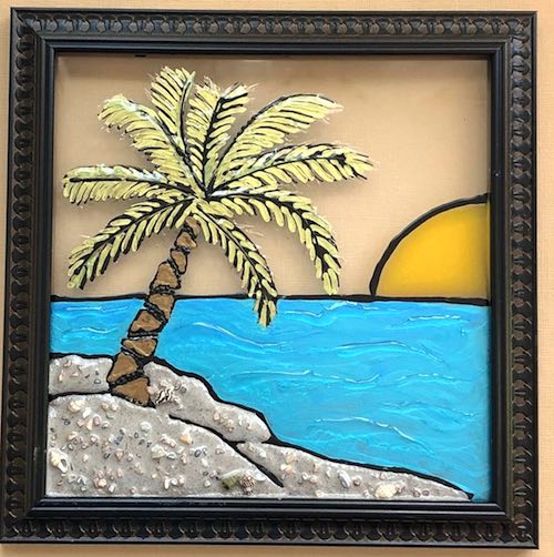 artists: Kim and Robin - palm tree on a beach resin