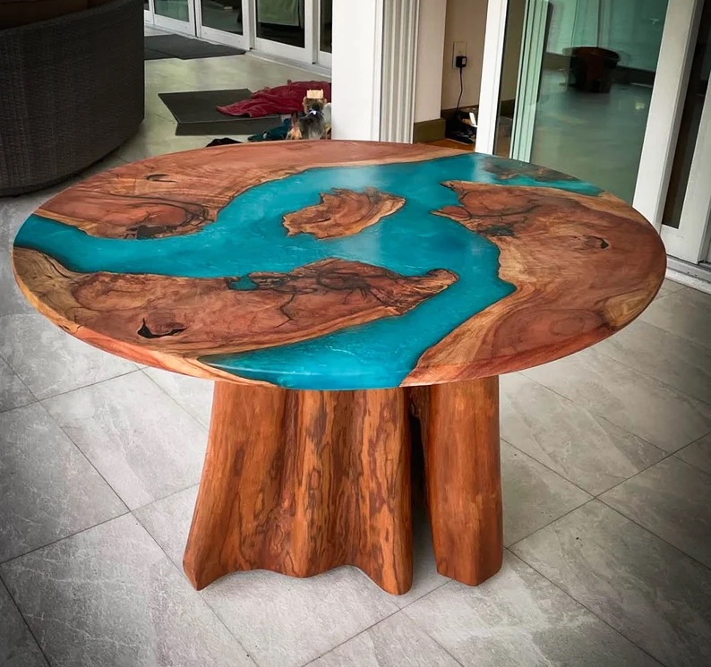 Redwood Live Edge Epoxy Resin Patio Table by Nick DeMao