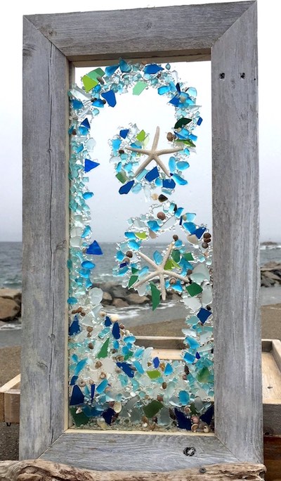 artist: Ree Martin - resin and seaglass ocean sculpture