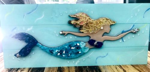 artist: Cathy Michael - fish mural in resin