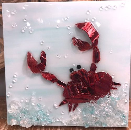 artist: Vicky Smith - resin and broken glass crab